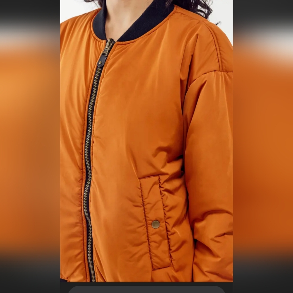 NWT BDG Urban Outfitters Oversized Reversible Bomber Jacket ~ Khaki/Orange~ SML - Picture 6 of 6